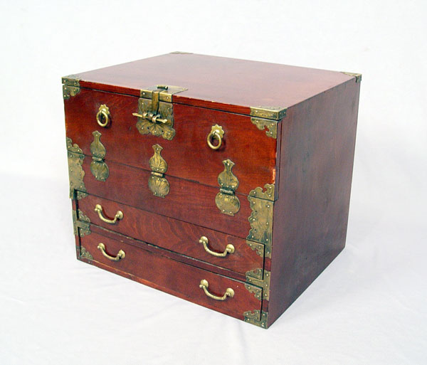 Appraisal: SMALL CHINESE CHEST Single door over drawers Brass hardware and