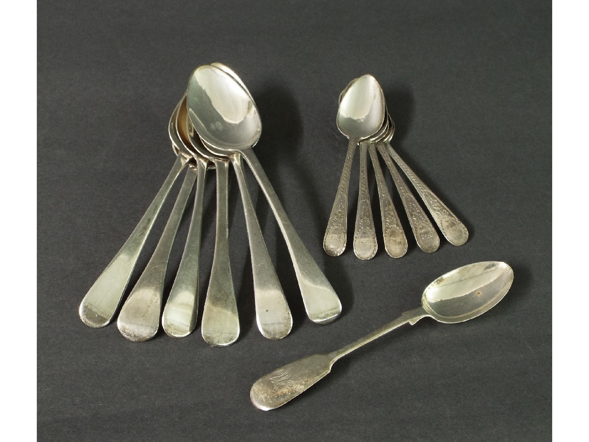 Appraisal: Six various Georgian and later silver dessert spoons together with