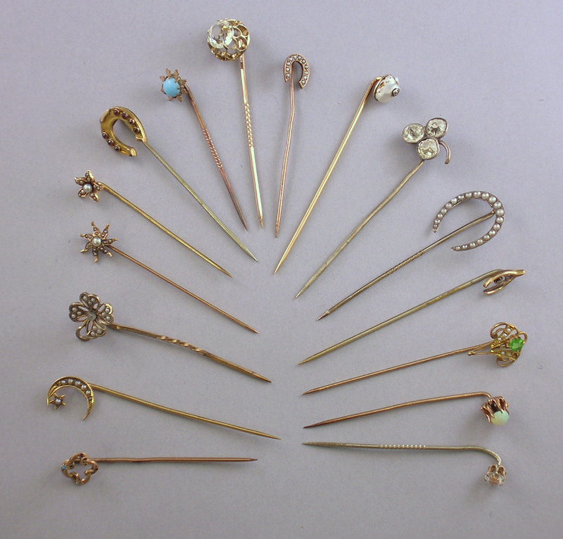 Appraisal: Sixteen Gold and Gold-tone Gem-set Stickpins