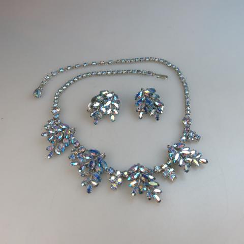 Appraisal: Sherman Silver Tone Metal Necklace and Clip-Back Earrings set with