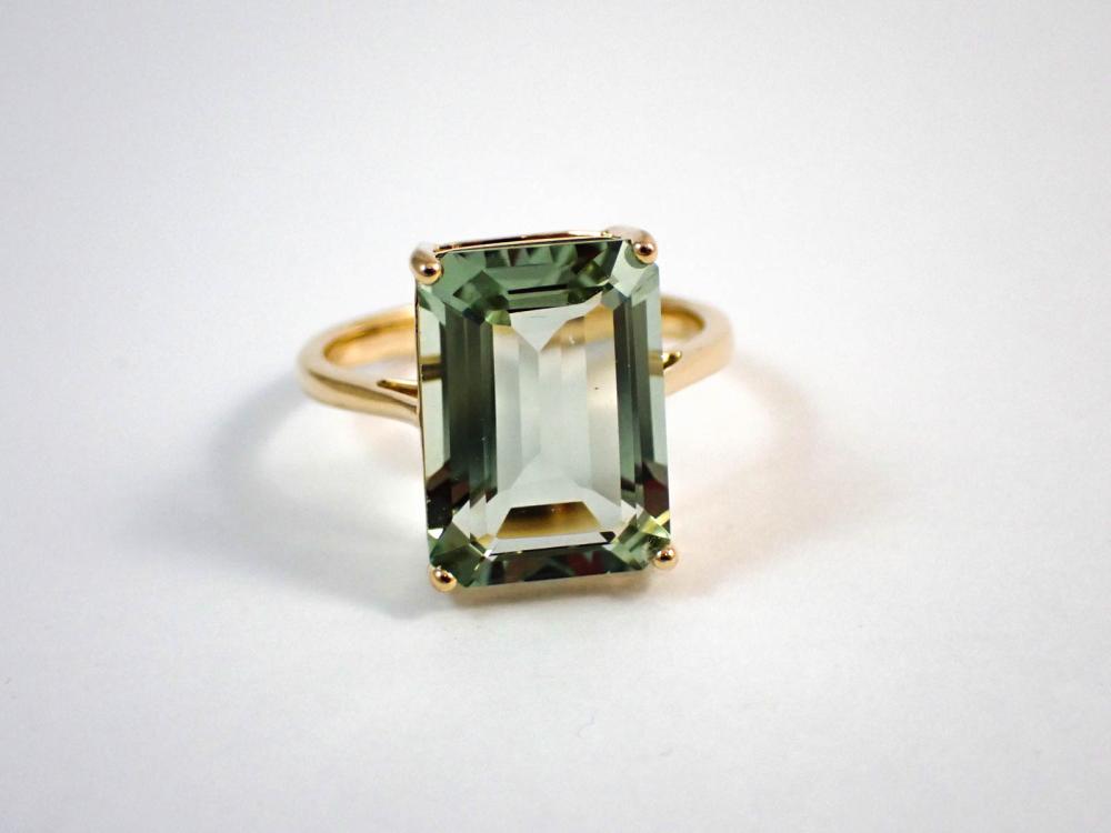 Appraisal: PRASIOLITE AND FOURTEEN KARAT GOLD RING with four yellow gold