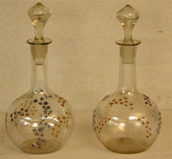 Appraisal: Pair of enamelled glass decanters and stoppers th century with