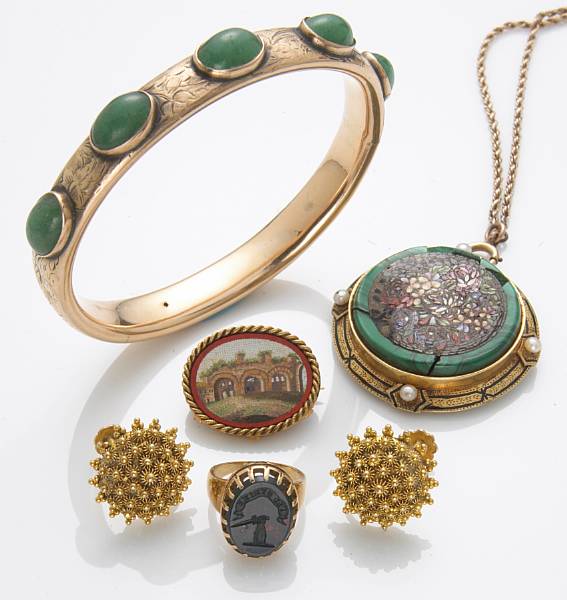 Appraisal: A collection of gem-set k and k gold jewelry comprising