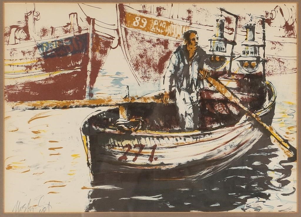 Appraisal: Moshe Gat Israeli b lithograph man in a boat Signed