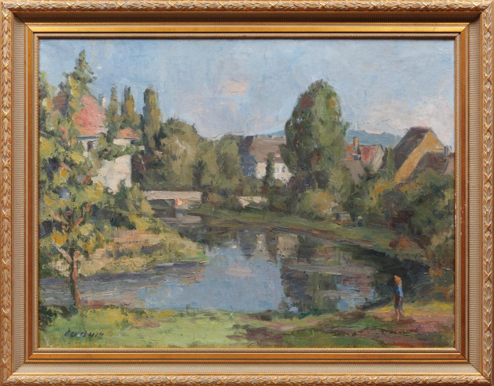 Appraisal: Continental School th c Village by the Water oil on