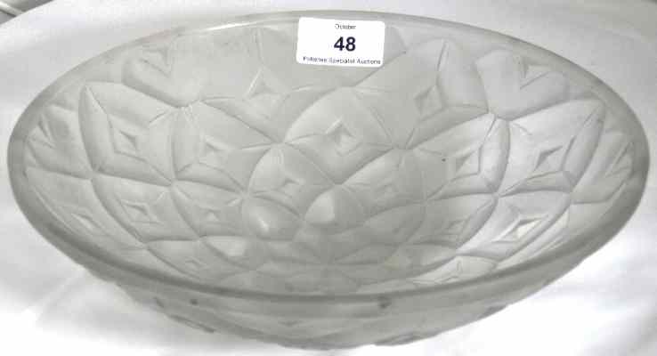 Appraisal: R Laligue Frosted Glass Bowl Diameter cm