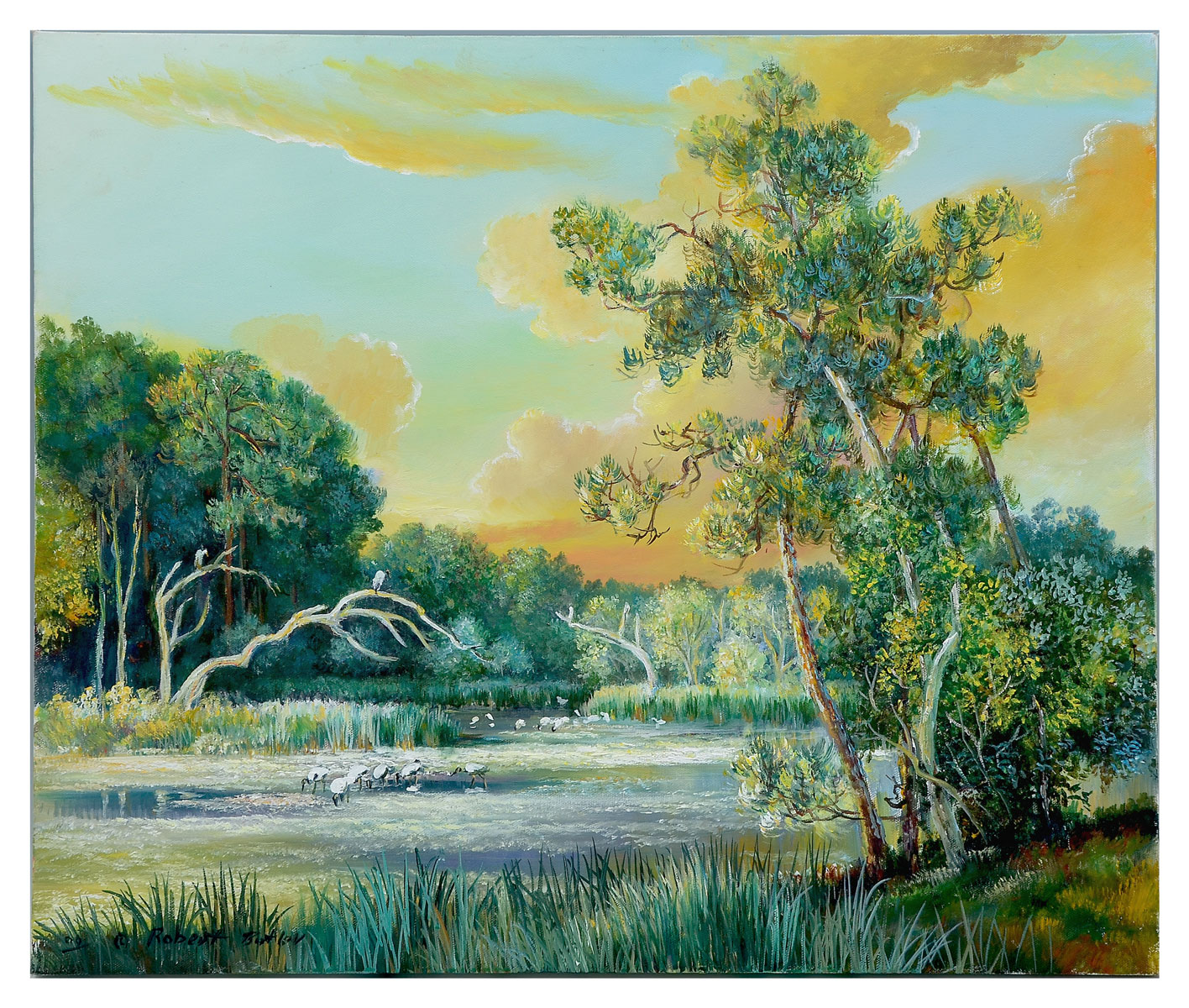 Appraisal: BUTLER Robert American - Sunlit Florida Highwaymen River Landscape with