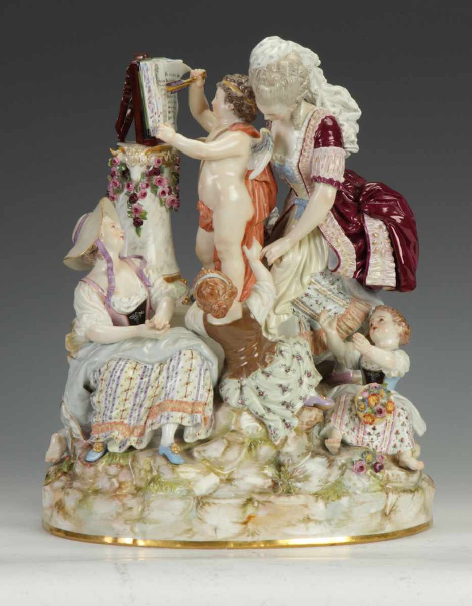 Appraisal: Meissen Porcelain Figural Group ''Lessons in Love'' th cent Condition