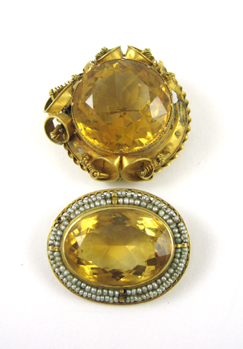 Appraisal: TWO CITRINE AND YELLOW GOLD BROOCHES including a k gold