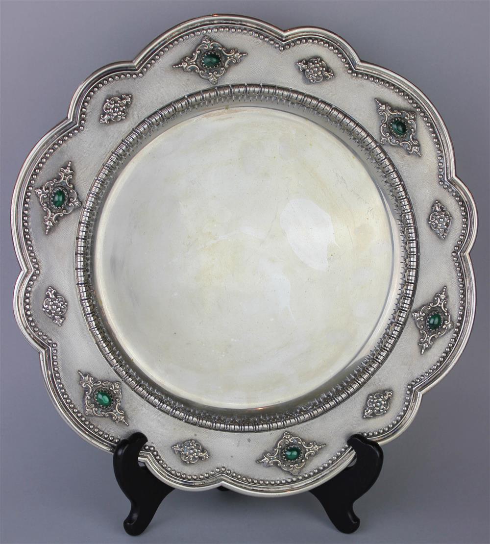 Appraisal: ITALIAN SILVER DISH WITH MALACHITE circa maker's mark no MI