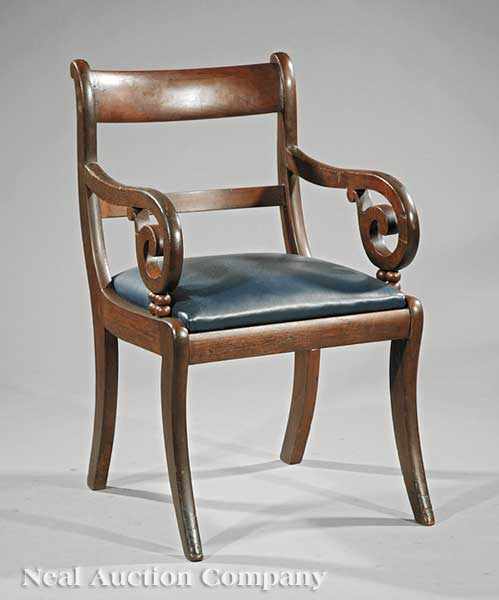 Appraisal: A Good American Classical Carved Mahogany Armchair early th c