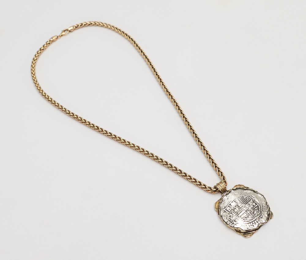 Appraisal: ATOCHA REALES SILVER COIN PENDANT GOLD CHAIN ''Piece of Eight''