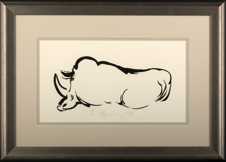 Appraisal: Simon B Gunning American Louisiana b Resting Rhino silkscreen signed