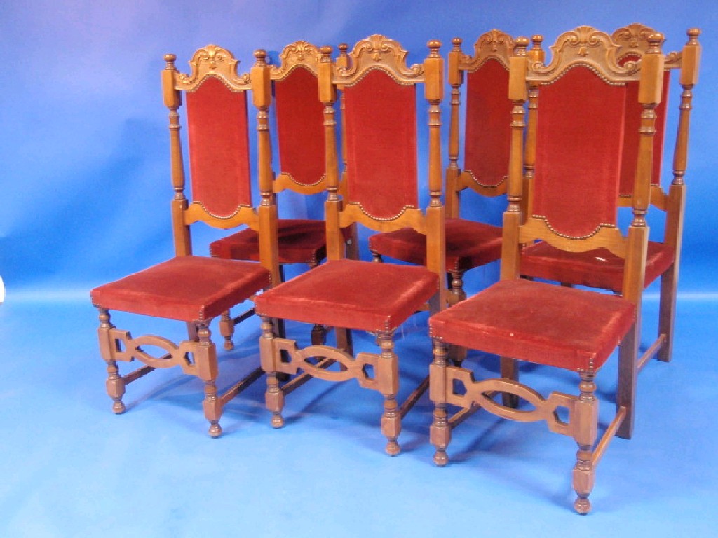 Appraisal: A set of six dining chairs with high backs scroll