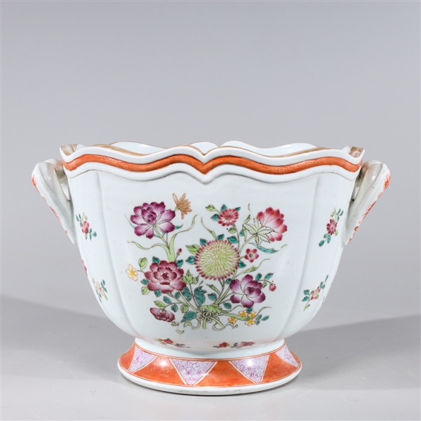 Appraisal: Chinese famille rose enameled porcelain basin with molded handles and