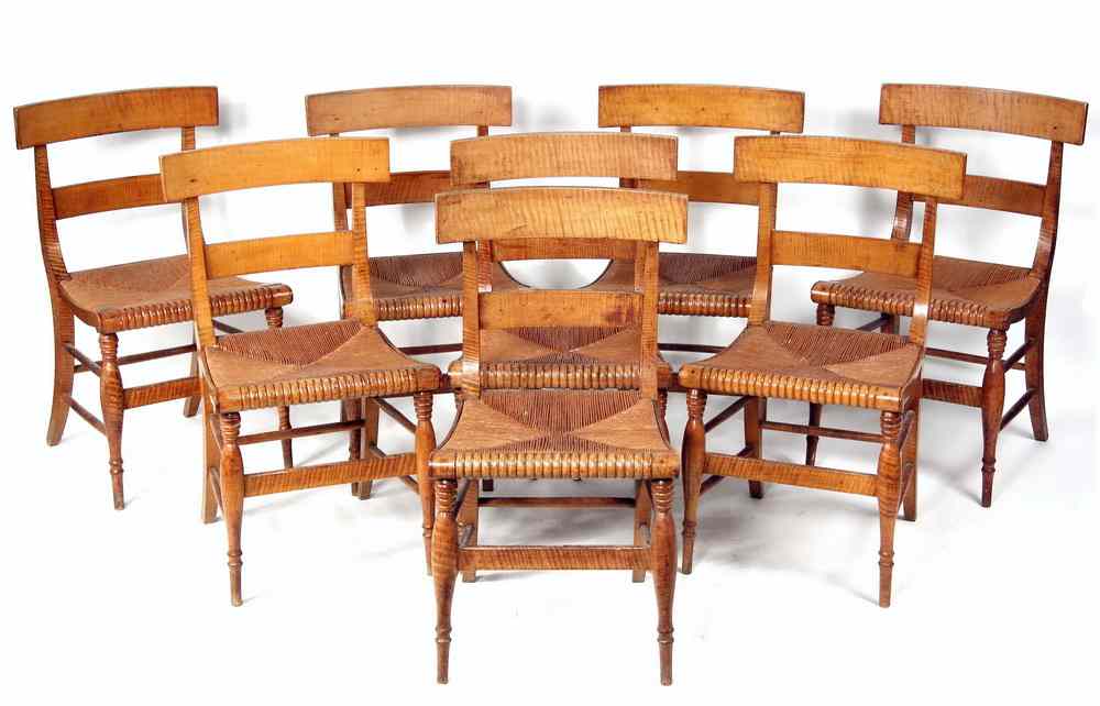 Appraisal: RARE SET SHERATON DINING CHAIRS - Rare Set Eight Tiger