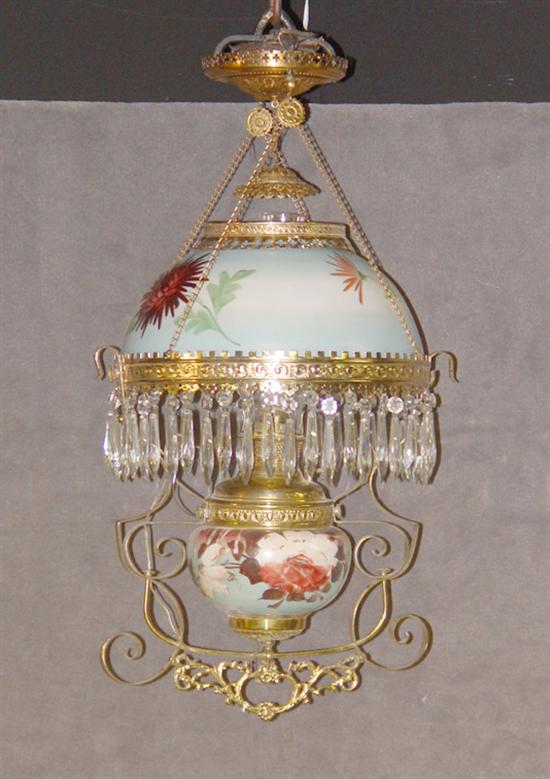 Appraisal: Hanging Victorian Parlor Lamp Circa Hand painted bowl and shade