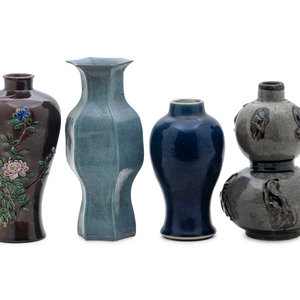 Appraisal: Four Chinese Monochrome Glazed Vases TH CENTURY comprising one gourd-form