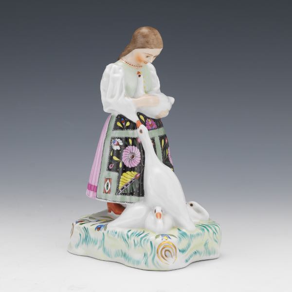 Appraisal: HEREND PORCELAIN HAND PAINTED WOMAN WITH GEESE x x Porcelain