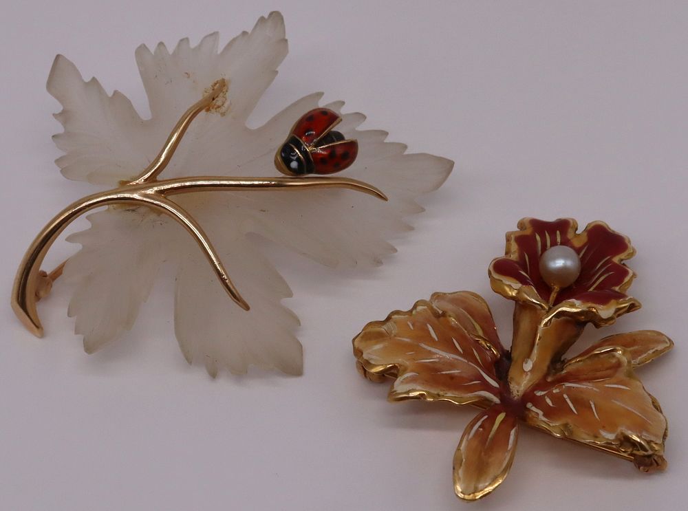 Appraisal: JEWELRY kt Gold Foliate Form Brooches Includes a kt yellow