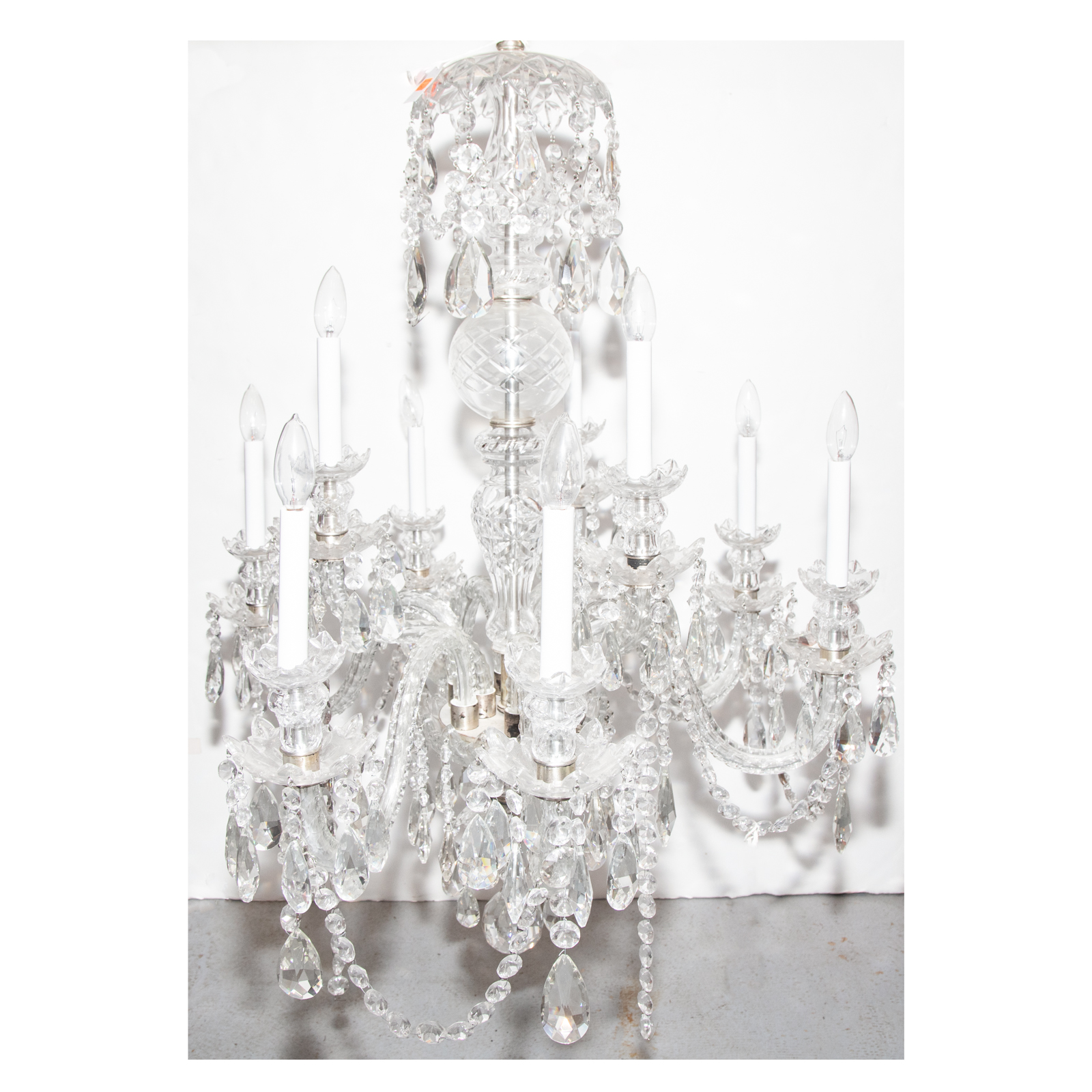 Appraisal: LARGE CONTINENTAL MOLDED CRYSTAL CHANDELIER th century nine light chandelier