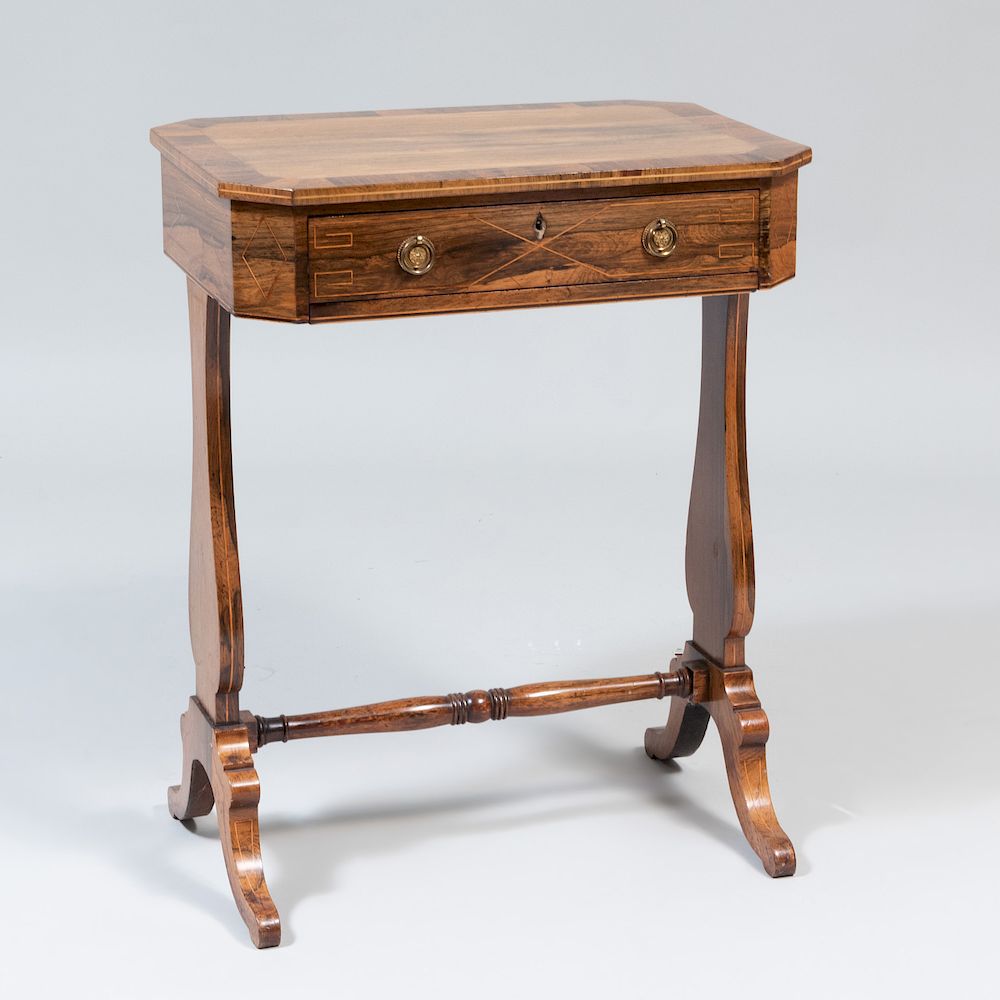 Appraisal: Regency Inlaid Rosewood Side Table Fitted with one drawer x