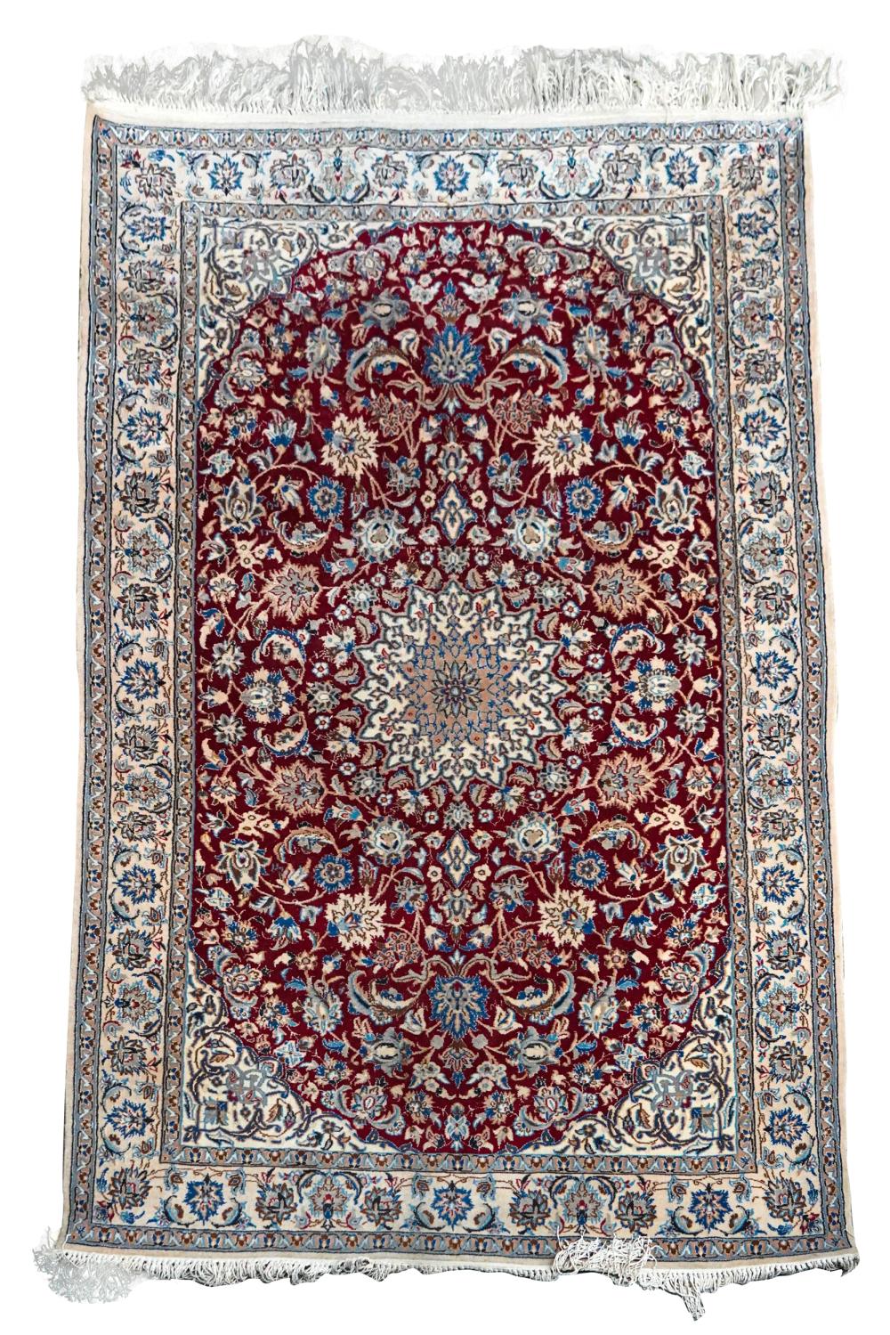 Appraisal: ISFAHAN BLUE FIELD THROW RUGCondition fair condition ' x '