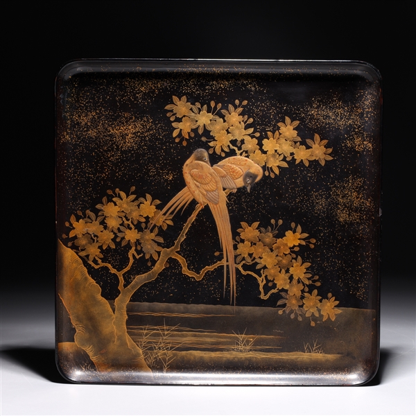 Appraisal: Antique Japanese lacquer tray with gilt birds and floral tree