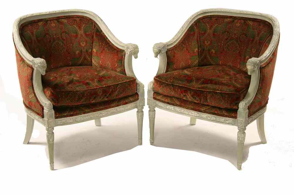 Appraisal: PAIR FRENCH ARMCHAIRS - Pair of Country French Style Bergeres