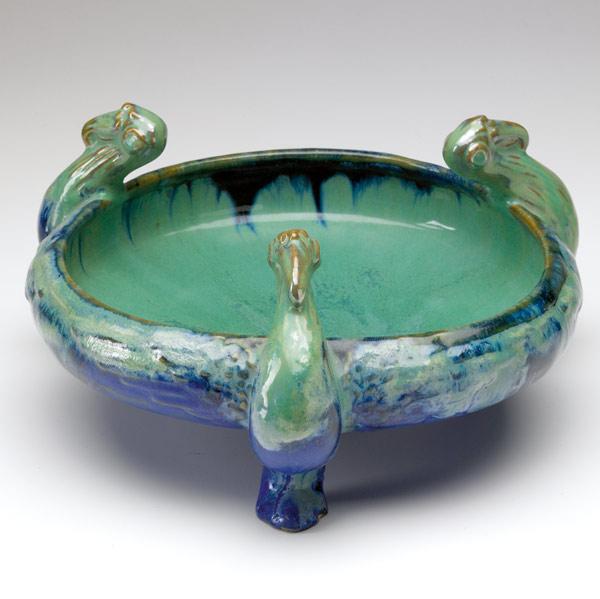 Appraisal: FULPER Ibis bowl covered in blue and green flambe glaze