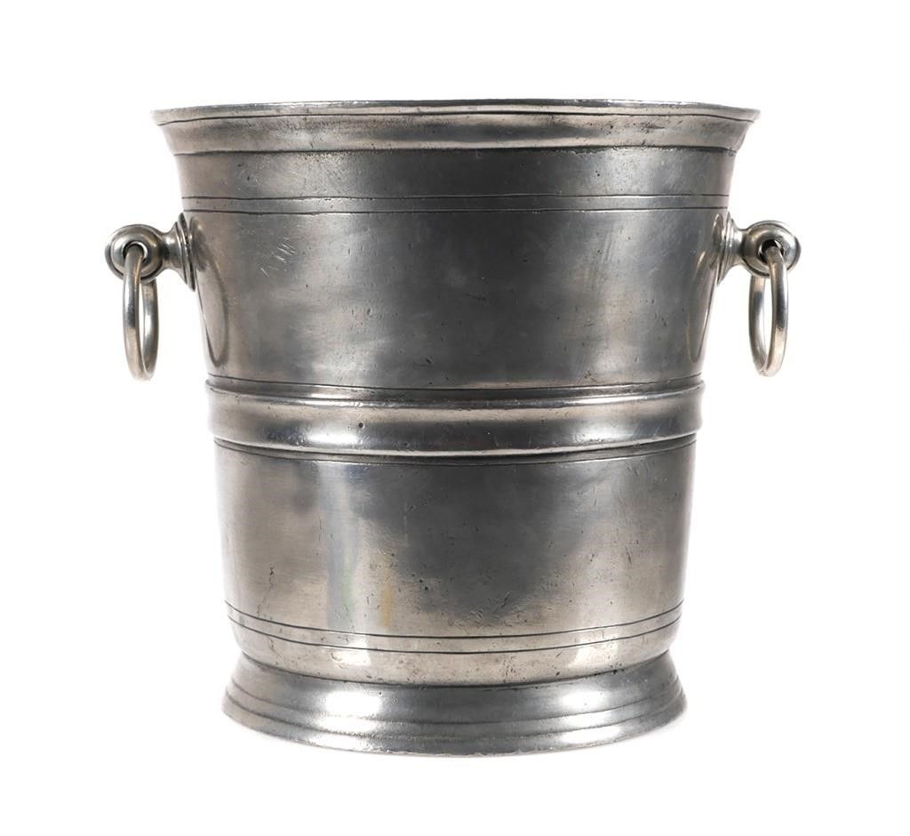 Appraisal: La Maison de LEtain pewter champagne bucket with ring handles