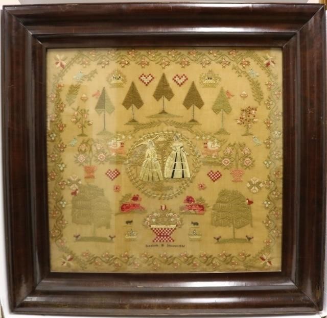 Appraisal: ENGLISH NEEDLEWORK PICTURE ON LINEN BY ELIZABETHM JOHNSON IN FLORAL