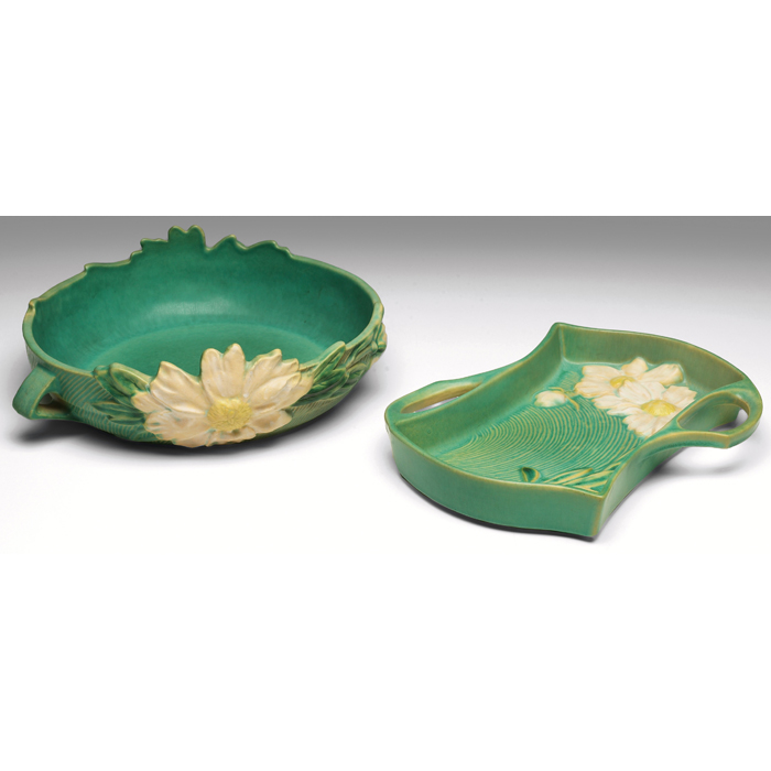 Appraisal: Roseville Peony console bowl green w x h with a