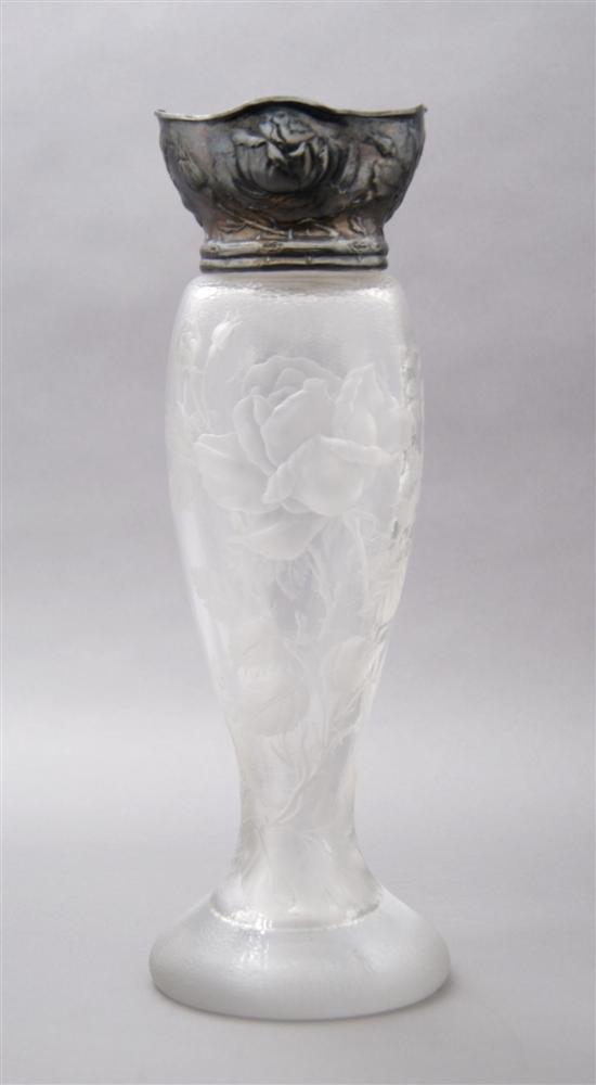 Appraisal: An American Silver Mounted Glass Vase Gorham Martele Circa Height