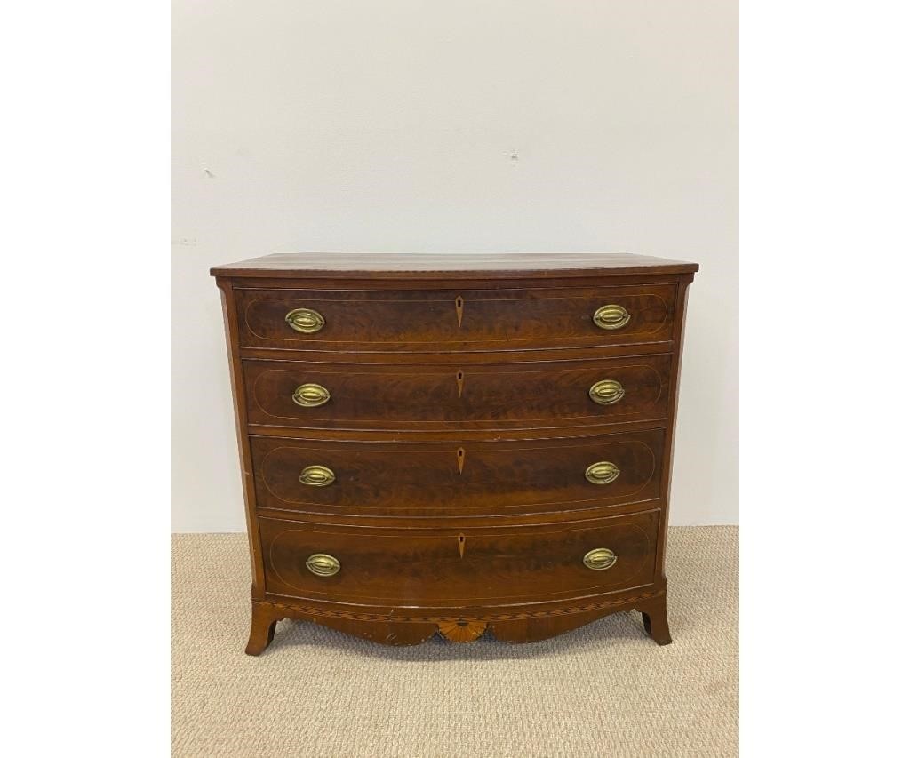 Appraisal: Hepplewhite walnut and mahogany inlaid bow front chest of drawers