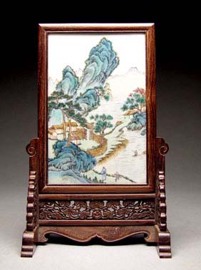 Appraisal: ANTIQUE PORCELAIN PLAQUE Finely detailed antique Chinese Famille Rose porcelain