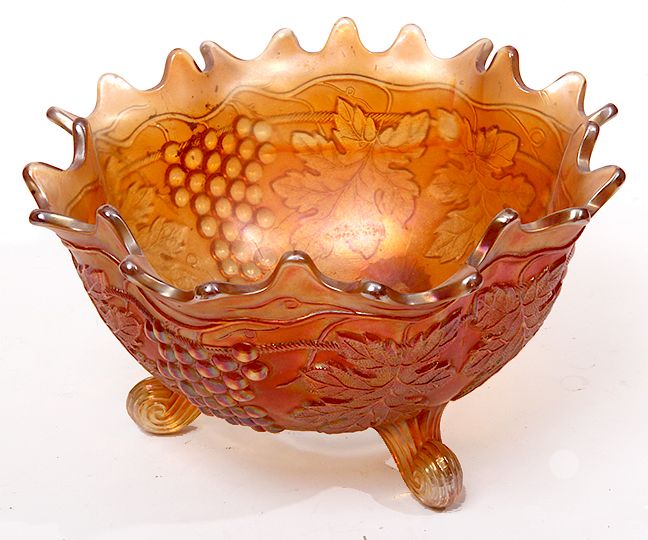 Appraisal: Northwood Grape Bowl A marigold Northwood footed bowl in fine