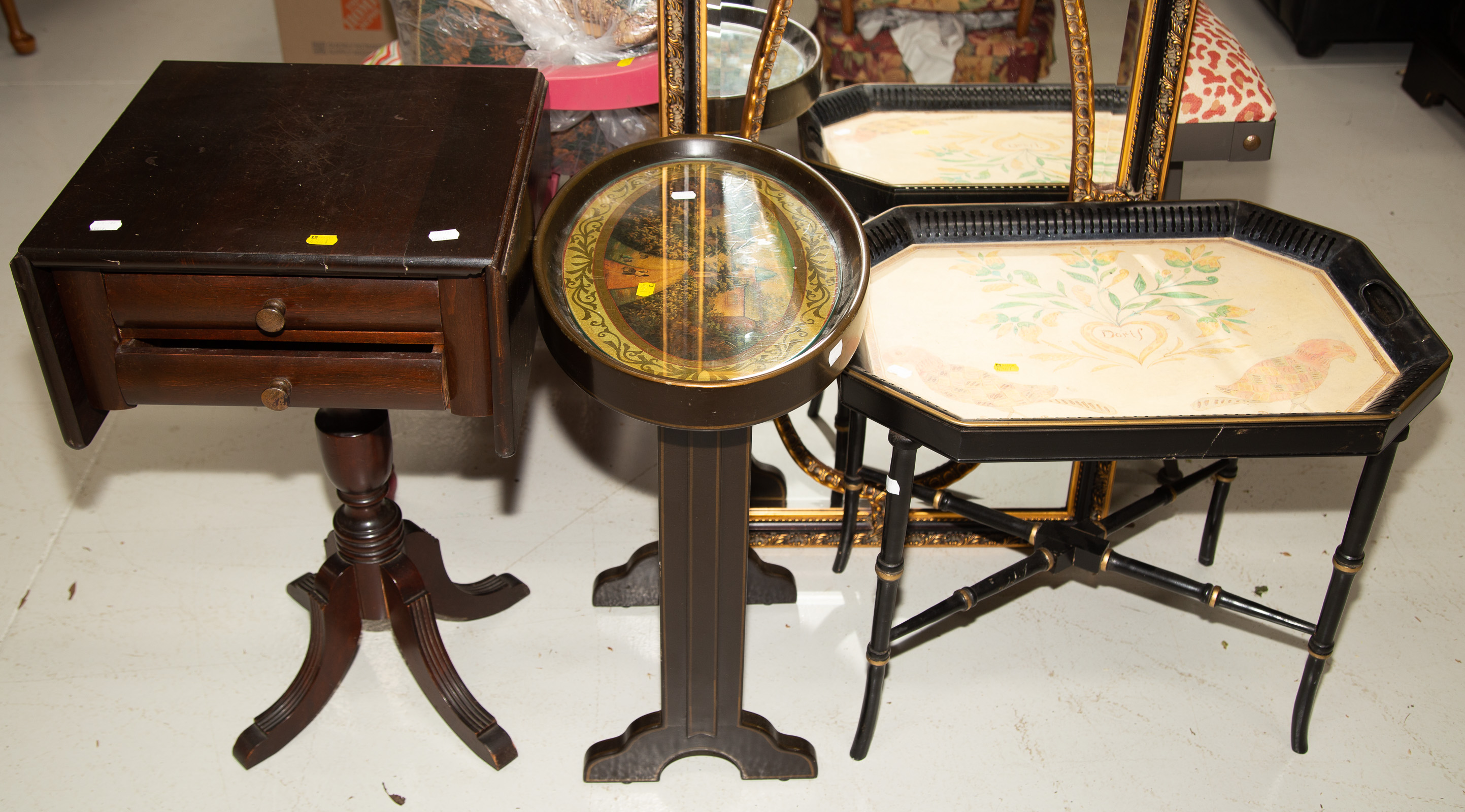 Appraisal: THREE PIECES OF ASSORTED FURNITURE Includes end table with decorated