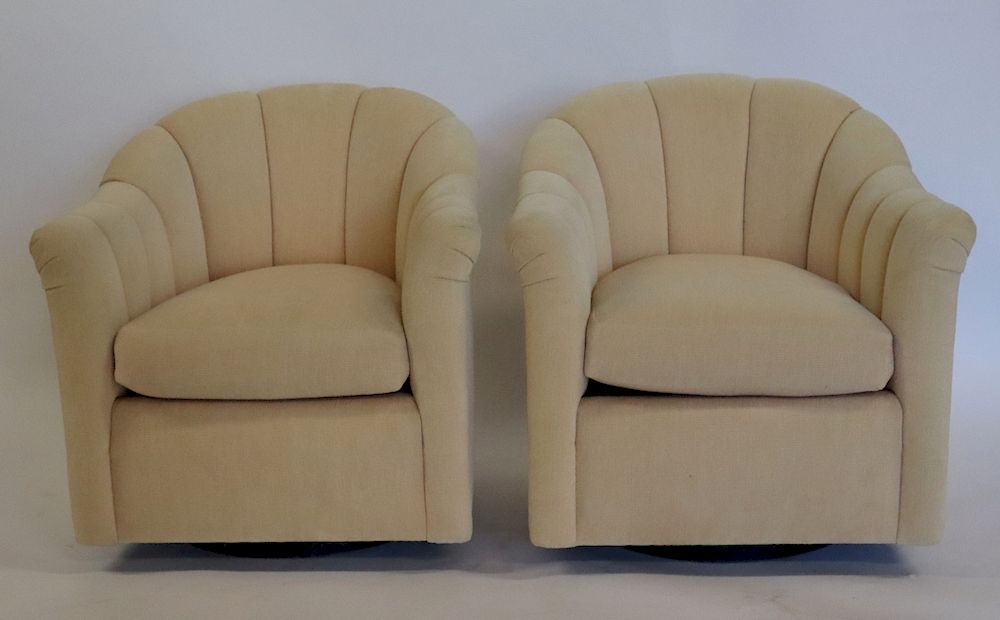 Appraisal: Vintage Pair Of Upholstered Swivel Chairs From a Long Island