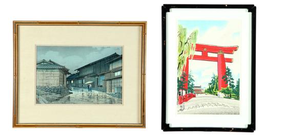 Appraisal: TWO WOODBLOCK PRINTS Japan th century The Big Torii in