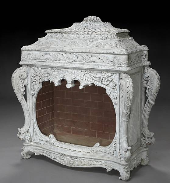 Appraisal: A Neoclassical style paint decorated carved wood faux fireplace The