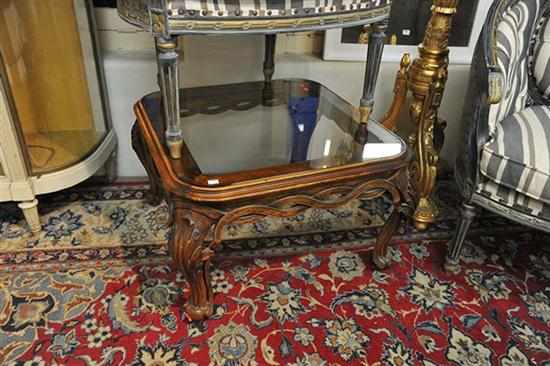 Appraisal: A PAIR OF CONTINENTAL STYLE OAK SIDE TABLES WITH GLASS