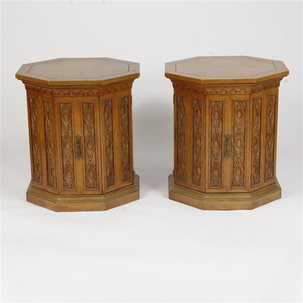 Appraisal: Romweber Viking Oak Pair Octagonal Nightstand Cabinets Side Tables H