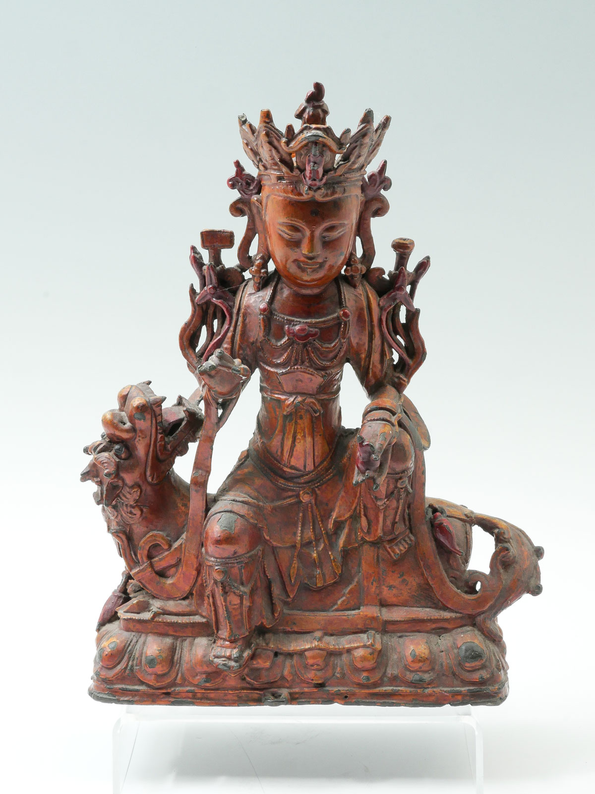 Appraisal: CHINESE BRONZE SCULPTURE OF GUANYIN ON QILIN th possibly th