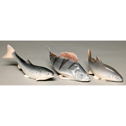 Appraisal: Three Royal Copenhagen models of fish including trout cm w