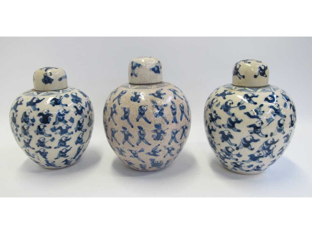 Appraisal: Pair of Chinese Thousand Boy pattern decorated ginger jars and