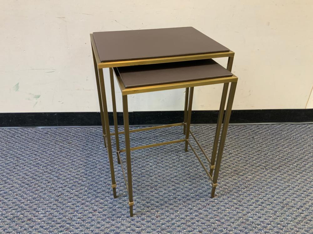 Appraisal: Nest of Two Modern Leather Top and Brass End Tables