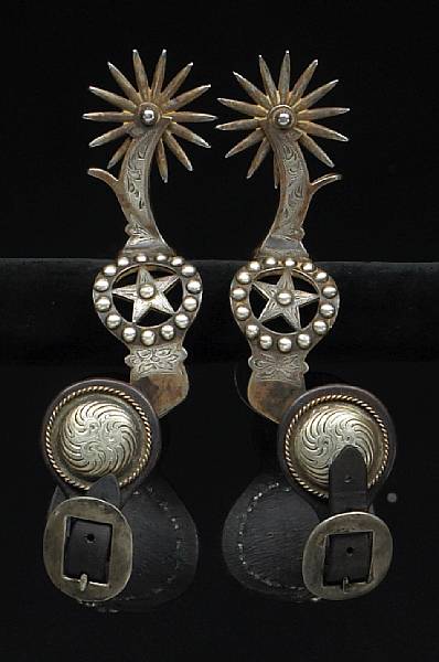 Appraisal: A pair of silver-mounted California style spurs signed Garcia Elko