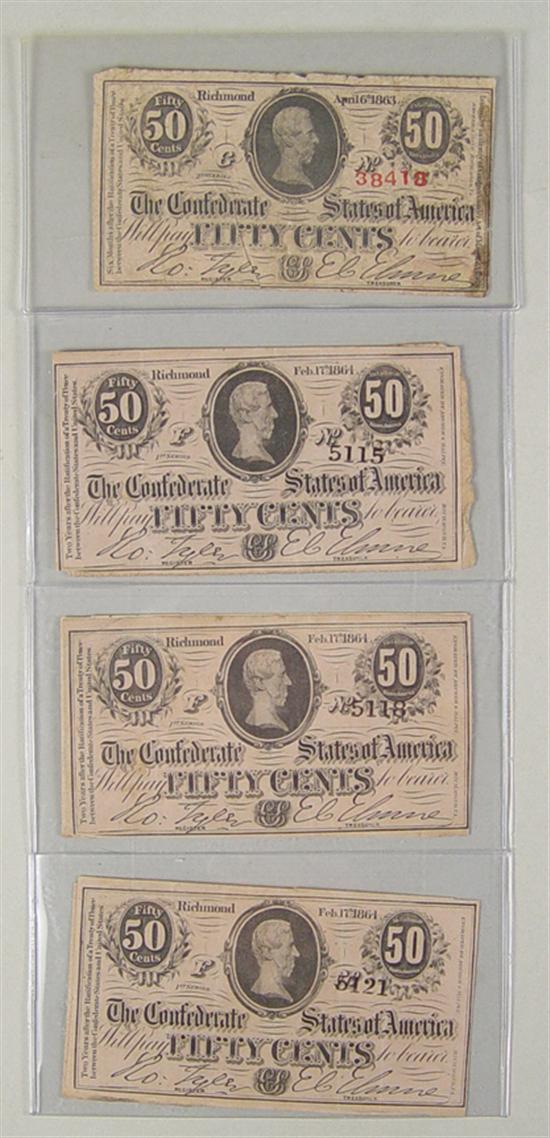 Appraisal: Seven Confederate Notes Two dated grading G VG Five dated