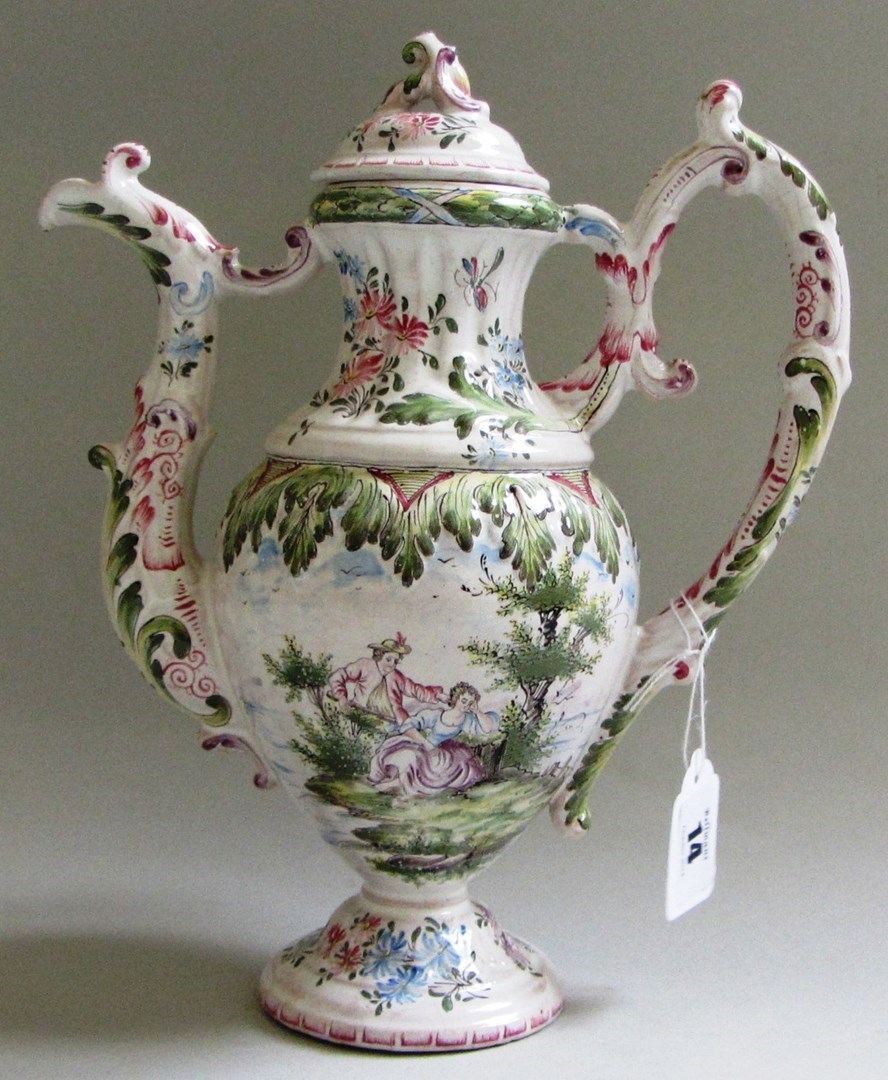 Appraisal: A French faience baluster coffee pot and cover late th